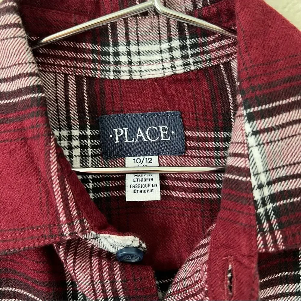 The Children’s Place red white plaid button up flannel shirt long sleeve